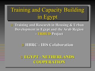 Training and Capacity Building in Egypt - TRHUD Project Framework - 2004