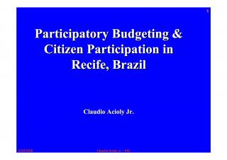 Participatory Budgeting and Citizen Participation in Recife, Brazil - 2006