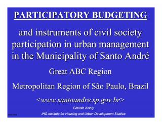 Participatory Budgeting and instruments of civil society participation in urban management in the Municipality of Santo André - 2006