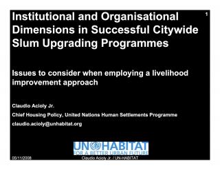 Institutional and Organisational Dimensions in Successful Citywide Slum Upgrading Programmes - Issues to consider when employing a livelihood improvement approach - 2008