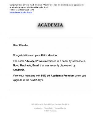 465th Mention of C Acioly in ACADEMIA - front page