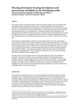 Housing developers: housing development and procurement modalities in the developing world - 2012