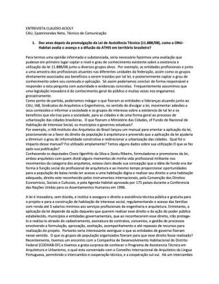 Technical Assistance Law -  Lei de Assistência Técnica: Interview with CAU Brazil - 2018