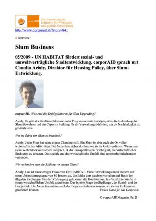 Slum Business - Interview with News Corporaid in German - 2009