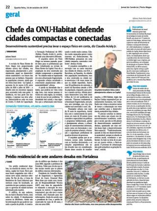 Chefe da ONU-Habitat defende cidades compactas e conectadas - Jornal do Comercio interview - 2019