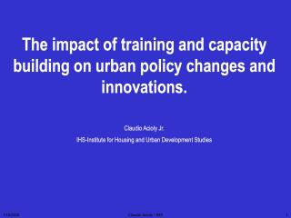 The impact of training and capacity building on urban policy changes and innovations - 2003