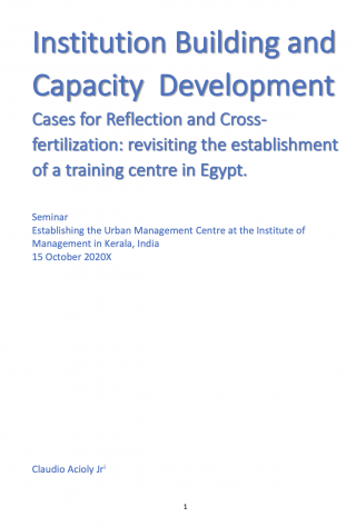  Institution Building and Capacity Development Cases for Reflection and Cross- fertilization - revisiting the establishment of a training centre in Egypt - front page