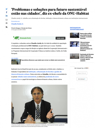 Estado de Sao Paulo Journal_ex-chefe da ONU-Habitat - Sustentabilidade - 2020